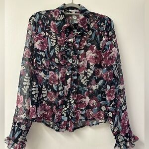 Floral Sheer Blouse - Black and Pink